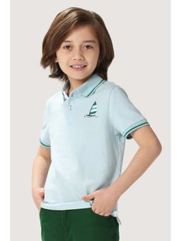 One Friday - Boys Blue Stretchable Polo Tee with Embroidery