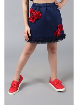 One Friday - Girls Navy Blue Skirt with Elasticated Waistband & Embellished Flowers