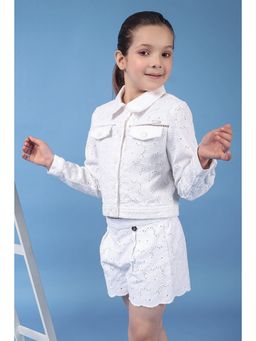 One Friday - Girls Cotton White Stiffly Jacket with Lace