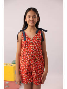The Little Trunk - Orange Printed Cotton Regular Fit Playsuit