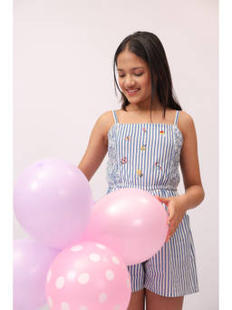 The Little Trunk - Blue Stripes Cotton Regular Fit Playsuit