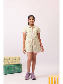 The Little Trunk - Multi-Color Checks Cotton Regular Fit Playsuit