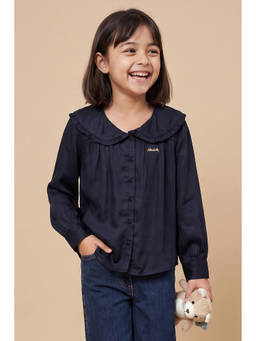 Allen Solly - Navy Blue Solid Viscose Regular Fit Top