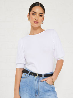 Styli Elevate - Relaxed Fit Puff Sleeve Ribbed T-Shirt