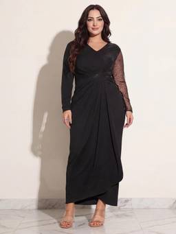 Miss Chase - Womens A+ Curve Collection Plus Size Black Embellished Longline Gown