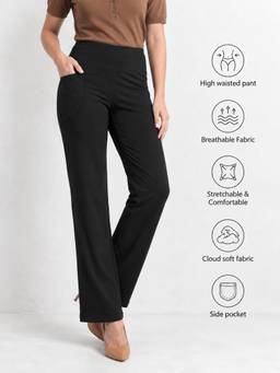Tikhi Imli - Womens Black High Waist Straight Fit Pant