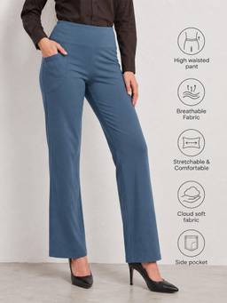 Tikhi Imli - Womens Dusty Blue High Waist Straight Fit Pant