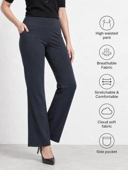 Tikhi Imli - Womens Dark Grey High Waist Straight Fit Pant
