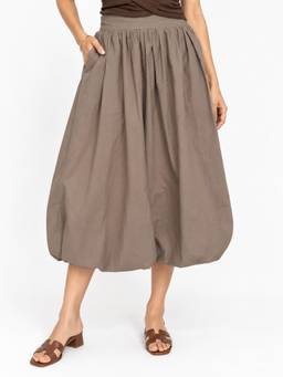 Tikhi Imli - Brown Cotton High Waist Balloon Midi Skirt