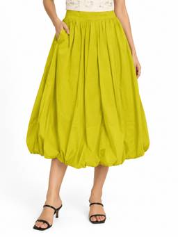 Tikhi Imli - Lime Green Cotton High Waist Balloon Midi Skirt