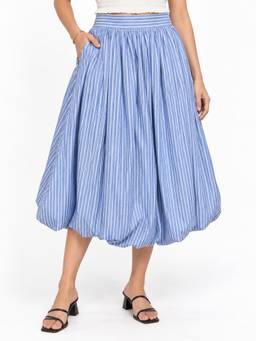 Tikhi Imli - Blue Cotton High Waist Balloon Midi Skirt
