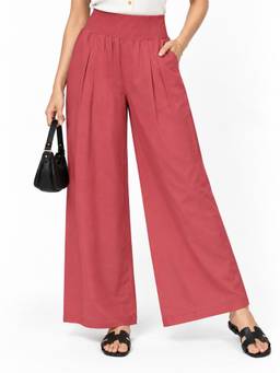 Tikhi Imli - Relaxed Fit Tomato Red Pure Cotton Smocking Pant