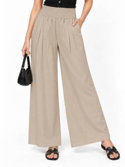 Tikhi Imli - Relaxed Fit Beige Pure Cotton Smocking Pant