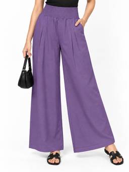 Tikhi Imli - Relaxed Fit Purple Pure Cotton Smocking Pant