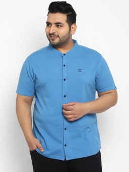 Urbano Plus - Mens Sky Blue Cotton Regular Fit Casual Polo Shirt With Mandarin Collar