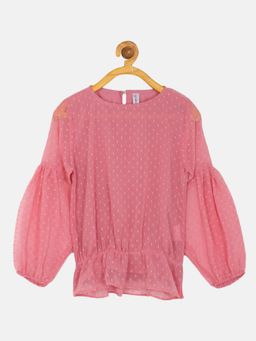 KiddoPanti - Girls Balloon Sleeve Elasticated Hem Top