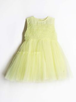 CHERRY CRUMBLE BY NITT HYMAN - Yellow Round Neck with Zipper Frills Fit & Flare Dress