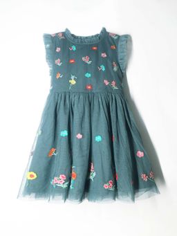 CHERRY CRUMBLE BY NITT HYMAN - Girls Grey Floral Embroidered Flare Dress
