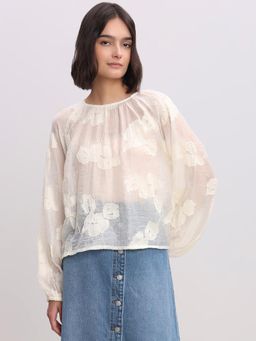 VERO MODA - Women Off White Self Design Long-Sleeves Top