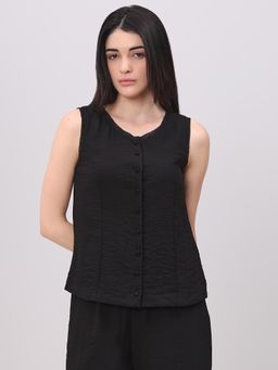 VERO MODA - Women Black Quilted Round Neck Top