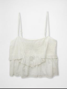 American Eagle - White Tiered Pintuck Crop Top