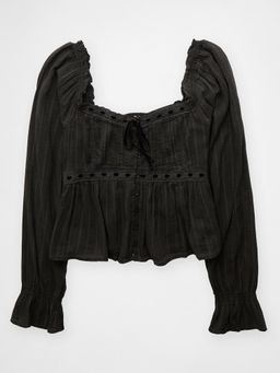 American Eagle - Black Ae Square Neck Long Sleeves Top