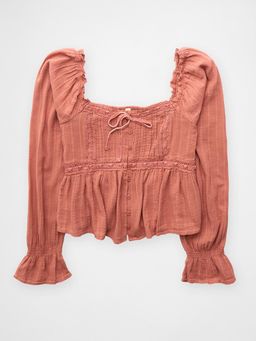 American Eagle - Rust Ae Square Neck Long Sleeves Top