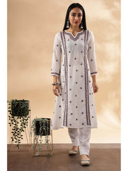 CLUB LOOM - Womens White Embroidered Chikankari Cotton Kurta