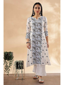 CLUB LOOM - Womens White Embroidered Chikankari Cotton Kurta