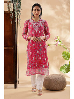 CLUB LOOM - Womens Pink Embroidered Chikankari Kurta