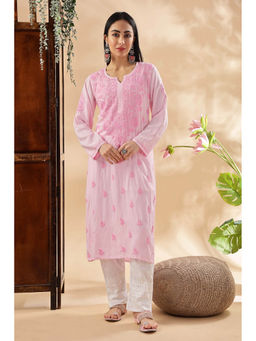 CLUB LOOM - Womens Pink Embroidered Chikankari Kurta