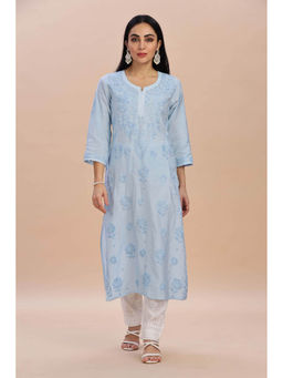 CLUB LOOM - Women Blue Embroidered Chikankari Kurta