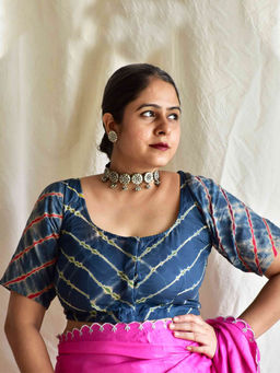 Sundarii - Blue Leher Tie & Dye Stitched Blouse