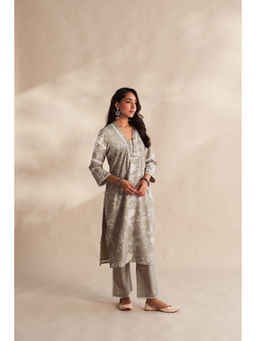 Roze - Grey Vahida Floral Print Kurta