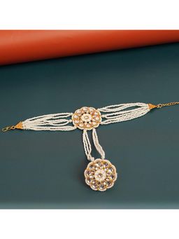 Zoey - White Gold Tone Kundan Floral Ethnic Hathphool