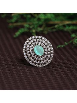 Zoey - Aqua Silver Plated Stone Studded Adjustable Rings for Women