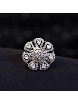 Zoey - Silver Plated White Stone Studded Adjustable Rings for Women