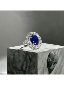 Zoey - Silver Plated Dark Blue Stone Studded Adjustable Rings for Women