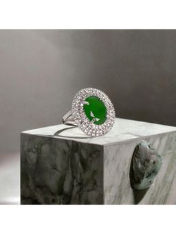 Zoey - Silver Plated Green Stone Studded Adjustable Rings for Women