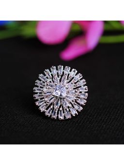 Zoey - Silver Plated White Stone Studded Adjustable Rings for Women