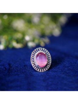 Zoey - Silver Plated Light Pink Stone Studded Adjustable Rings for Women