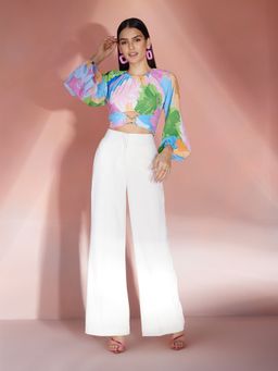 RSVP by Nykaa Fashion - Multicolor Round Neck Puff Sleeves Crop Top