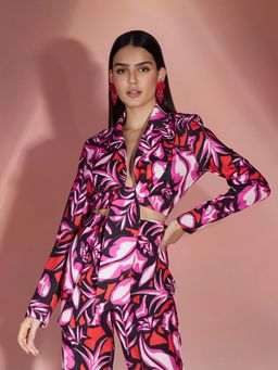RSVP by Nykaa Fashion - Pink & Multi-color Abstract Tie Up Party Crop Jacket
