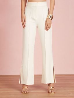 RSVP by Nykaa Fashion - Off White Solid Straight Fit High Waist Pant