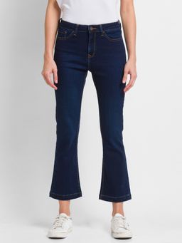 Spykar - Dark Blue Lycra Flare Fit Ankle Length Jeans For Women (elissa)