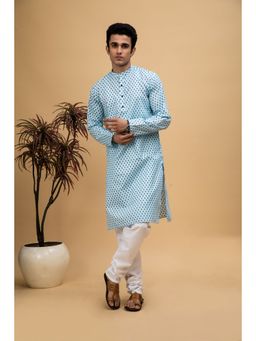 NEUDIS - Men Blue Printed Cotton Long Kurta (Set of 2)