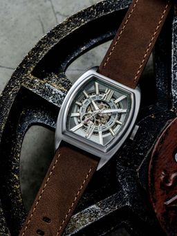 Aries Gold - Infinum Cruiser Automatic 21 Jewels Rectangle Skeleton Dial Mens Watch - G 9018 S-GY