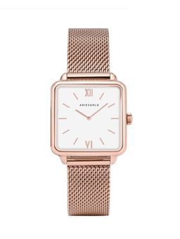 Aries Gold - Minuit 5038 Quartz White Square Sapphire Glass Dial Womens Watch - L 5038 RG-W