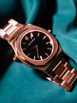 Aries Gold - Prestige Quartz Black Round Sapphire Glass Dial Womens Watch - L 1032 RG-BKRG