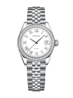 Aries Gold - Heritage Quartz White Crystal Round Sapphire Glass Dial Womens Watch - L 1070 S-RW